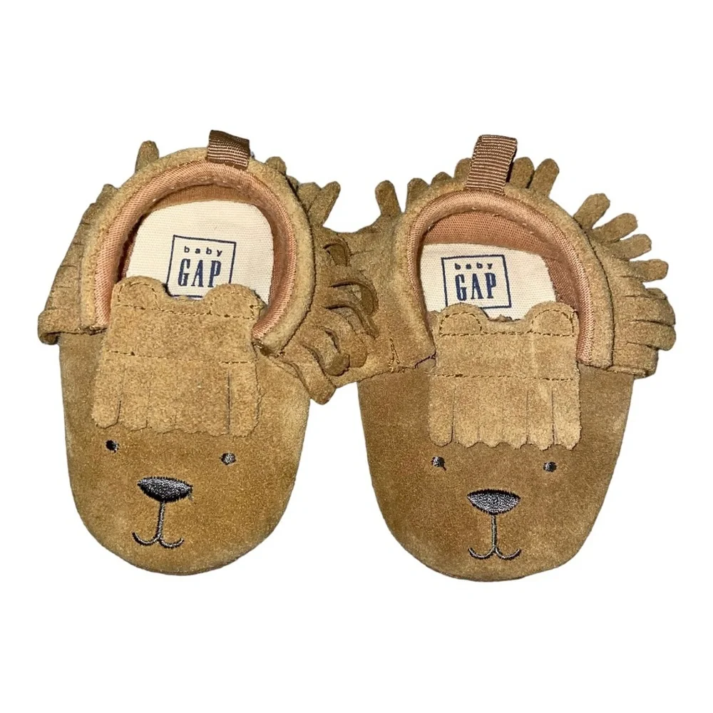 Baby GAP boys size 6-12 months tan bear moccasins slippers shoes